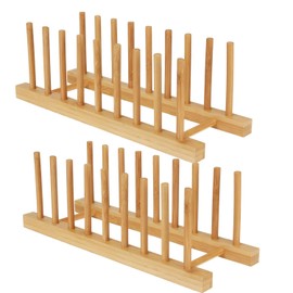 Jninexiu Bamboo Wooden Dish Racks for Kitchen Counter, Plate Organizer for Cabinet Stand Drainer Storage Holder Organizer for Dish, Pots, Lids, Bowls, Cups, and Cutting Boards and Books