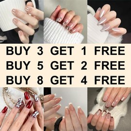 【NEW ARRIVALS!】 Press on Nails French Tip Bling Coffin Short Almond Fake Nails with Designs Glue on Nails Long Glossy Gradient Medium False Nails Reusable Full Cover Thick Nail Acrylic Stick on Nails for Women Girls 24 Pcs:_070