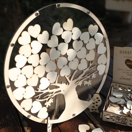 Fonder Mols Wedding Guest Book Alternative with Pen, Rustic Boho Guest Book Wedding Reception, Wooden Guest Book Tree of Life for Memorial Service, Unique Wedding Keepsake Ideas