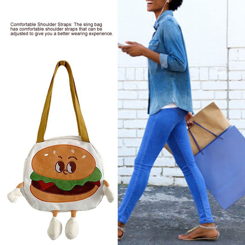 Sling Handbags Canvas Cute Hamburger Shaped Diagonal Shoulder Bag for