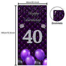 Happy 40th Birthday Purple Banner Backdrop Photo Booth Props Balloons Silver Crown Theme Decor for Woman Forty Year Anniversary 40 years Old Birthday Party Favors Supplies Decorations