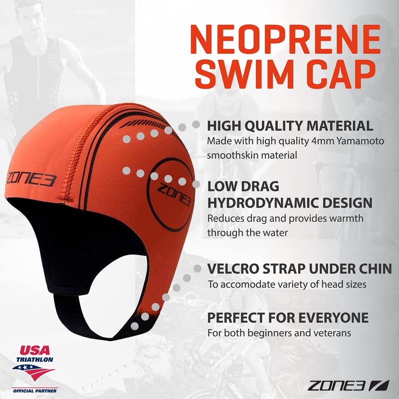 ZONE3 Orange Neoprene Swim Cap