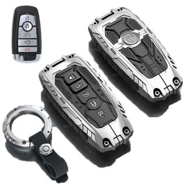 Happtoy Heavy Metal Key Fob Cover for Ford,Key Fob Cover Case Protector Compatible with Ford Explorer Fusion Escape Edge Expedition F150 F250 F350 F450 F550 Maverick Mustang 3/4/5 Buttons(A-Silvery)