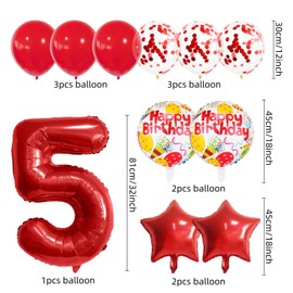 32 Inch 5 Red Balloons with Confetti Latex Foil & Mylar for Birthday Party