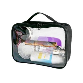 TotePrint Clear Makeup Bags with Handle Transparent TSA Approved Toiletry Pouch Airport Airline Travel Essential Carry On PVC Cosmetic Bags for Women and Men, Black, Modern