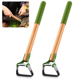 Leriton 2 Pcs Mini Garden Hula Hoes for Weeding 17 Inch Long Stirrup Hoe Tools Scuffle Hoe Garden Tool for Lawn Yard Weeding Gardening with Wood Handle