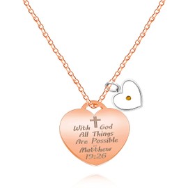 Uloveido Rose Gold Color Christian Necklace for Friend Birthday Graduation Gift with All Things are Possible Encouragement Religious First Communion Baptism Gifts for Women