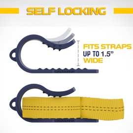 Ratchet Strap Storage Organizer Clamps [2-Pack] Universal Holder for 1" and 1.5" Straps (All Lengths) Industrial Grade Heavy Duty J-Clamps with Hanging Hook Loops