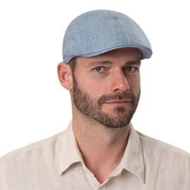 Stetson Texas Just Linen Flat Cap Women/Men - Made of 100% Linen - Made in the EU - Cotton Lined - Peaked Cap Six Pieces - Linen Cap with Metal Emblem - Spring/Summer, lightblue, M