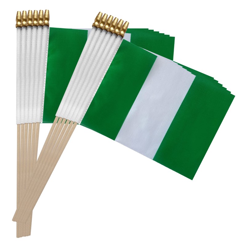 TSMD Nigeria Stick Nigerian Small Mini Hand Held Flags,5x8 Inch,12