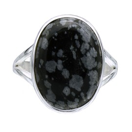 I-be, Snowflake Obsidian Ring Oval 925 Silver 105812/13x18, Silver, Obsidian