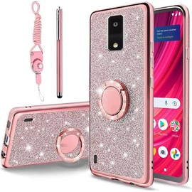 B-wishy for Blu View 4/BLu View 2 2023 B135DL Glitter Crystal Butterfly Heart Floral Slim TPU Luxury Bling Cute Protective Cover with Kickstand+Strap for Blu View 4(Pink)