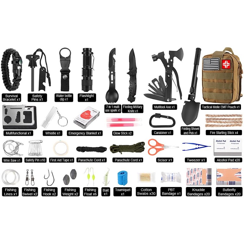 Survival Kit and First Aid Kit, 142Pcs Professional Survival Gear