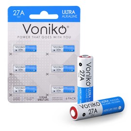 Voniko 27A 12V Alkaline Battery Pack of 6 - Long Lasting 12 Volt A27 Battery for Remote and Doorbells
