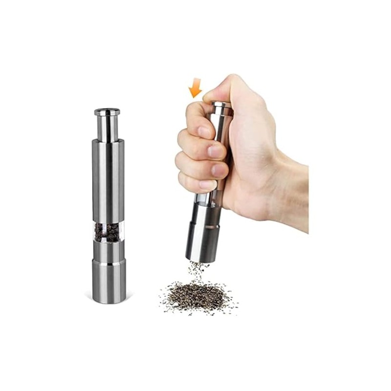 Stainless Steel Glass Body Salt and Pepper Grinder, Thumb press