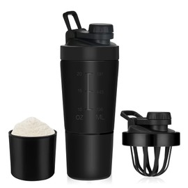 ROCKY&CHAO Protein Shaker Bottle with MixBall and Filter - 700ML Shaker Bottle with 200ML Storage - Leak-proof BPA-free Carry-handle, Ideal Shaker for Protein Shakes for Fitness Men and Women