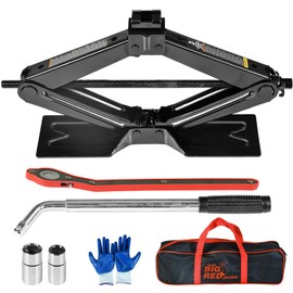 BIG RED Car Jack 3Ton/6610 lbs Universal Scissor Jack with Rubber Pad, Portable Tire Changing Kit with Lug Wrench, Emergency Kit for Sedan SUV MPV