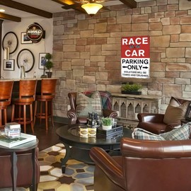 Race Car Wall Decor for Boys Bedroom – Vintage Tin Parking Only Sign, 8x12 Metal Wall Art for Garage, Man Cave, Kids Racing Room Gift