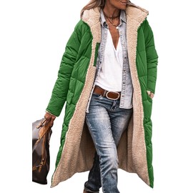 PRETTYGARDEN Womens Winter Coats 2025 Trendy Zip Up Shaggy Fleece Puffer Jacket Outerwear (Green,Large)
