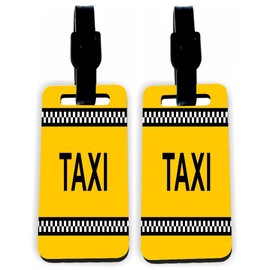 Taxi Yellow Sign New York Taxi - Hardboard Luggage Identifier Tags with Straps (x4)