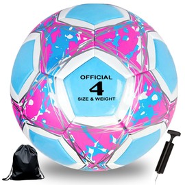 Size 4 Football Unisex - Adult Hybrid Training Football for Children and Adults Football Fans Items Football Lovers Birthday Gift Regular Play (Blue Pink, Size 4)
