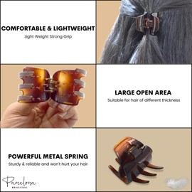 Parcelona French Neo Small Set of 2 Black and Shell Brown Covered Spring with Inner Teeth Celluloid Jaw Hair Claw Clips Clamp