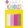 Vibrant Pink White & Gold Spiral Birthday Candles - (Pack