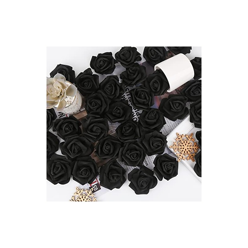100 rosas artificiales de espuma, rosas falsas negras, clásicas, para