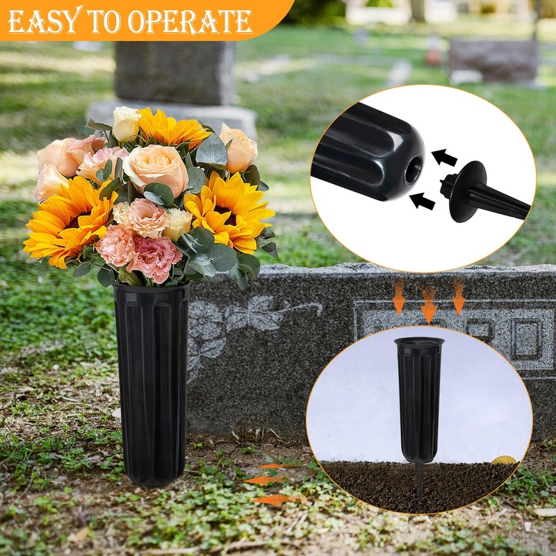 Grave Vases with Spikes, Plastic Flower Holder for Cemetery, Flower