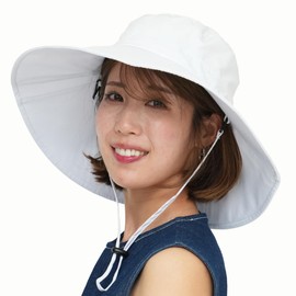 Monilo Women's Sun Umbrella Hat, UV Protection Rate Over 99.9%, UPF 50+, Sun Protection Hat, Full Blackout, Sun Protection, Wide Brim, white, 59.0-61.0 cm