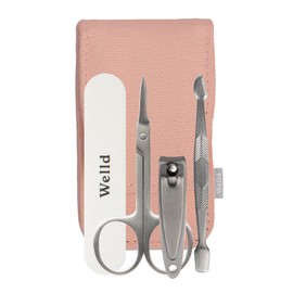 Welld Manicure Kit - Includes Nail Clipper, Nail Pusher/Cleaner, Grooming Scissors, Compact Nail File, & Pouch - Stainless Steel - Travel Friendly - 5 Piece Set