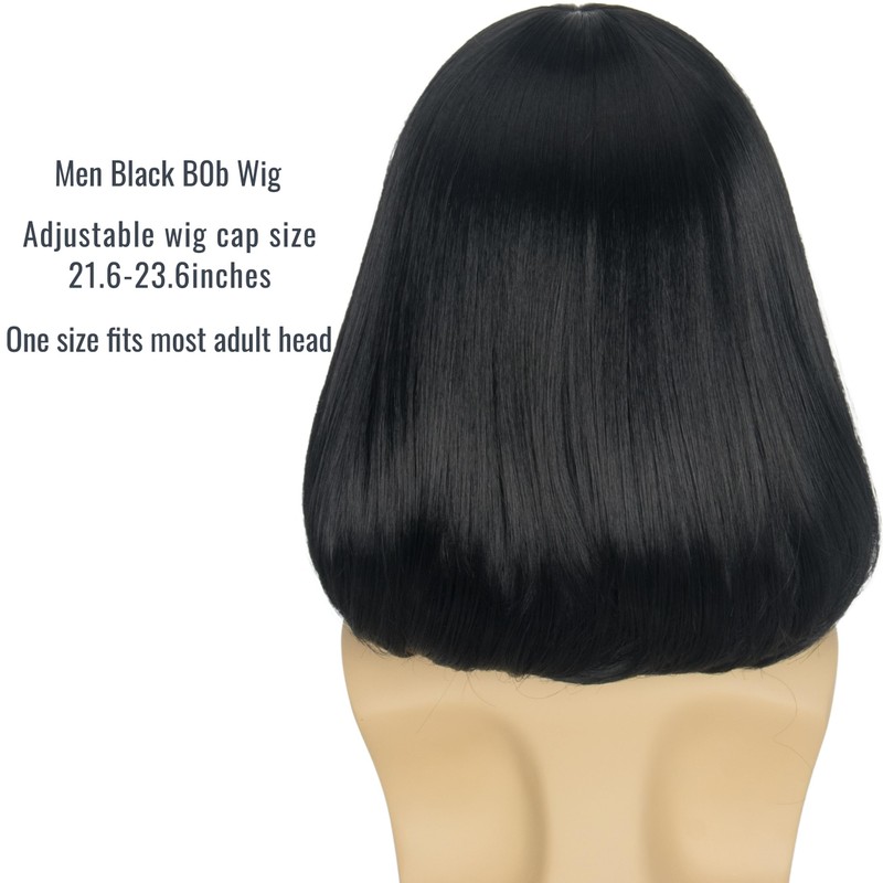 Cosela Farquaad Men Funny Short Black Bob Wig with Full