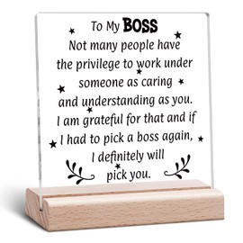 Boss Gifts for Women Men Boss Lady Acrylic Plaque Farewell Retirement Goodbye Gifts for Leaders Employee Appreciation Clear Desk Decorative Funny Office Desk Sign Acrylic Sign With Wooden Stand