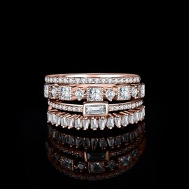 JewelryPalace Princess Emerald Cut CZ Stackable Wedding Ring Eternity Bands for Women, Cubic Zirconia 925 Sterling Silver 14K Rose Gold Plated Promise Ring for Her, 4pc Anniversary Ring Sets Size 6