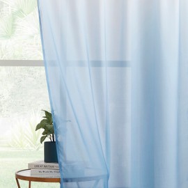 Blue Ombre Chiffon Sheer Curtains 84 Inch Long for Living Room Bedroom Decor, Crinkle Gradient Semi Voile Rod Pocket Window Curtain Drapes for Boys Room, Garden, Yard, Set of 2 Panels