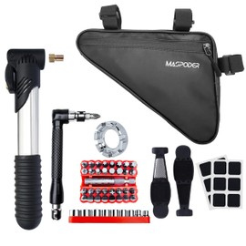 MASPODER Bike Tool Kit, Repair Kit with 44 in 1 Multitool, Frame Bag, Mini Pump, Spoke Wrench, Tire Lever Patches Bicycle Accessories Set for Adult Bikes Road Mountain MTB