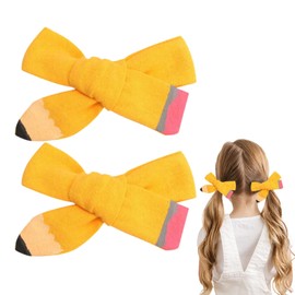 2Pcs Back to School Hair Bow Clips Yellow Pencil Hair Clips Cute Pencil Design Hair Bow Barrette for First Day of School Bowknot Hairpin Classroom Girls Students Hair Accessories Hair Decoration