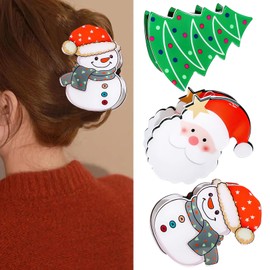 3 Pcs Christmas Hair Claw Clip Hair Accessories for Women, Xmas Tree Snowman Santa Claus Winter Holiday Strong Grip Clips for Thick Thin Hair Acrylic Hair Clips