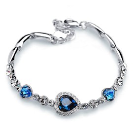 TREENEST Pulsera de Corazón para Mujer, Pulsera de Piedras Preciosas Azules, Pulsera de Abalorio de Corazón Infinito de Circonita Cúbica, Joyería de Cristal de Amor Eterno, Regalos de Joyería de Boda de Aniversario 50018BL
