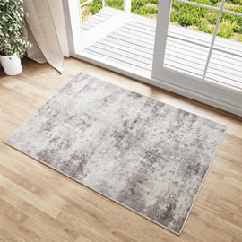 HUGEAR 2x3 Entryway Rugs Grey Machine Washable Area Rug Entrance Door Mat Indoor Accent Rug Abstract Non Slip Low Pile Carpet Distressed Throw Rug for Kitchen Bedroom Office