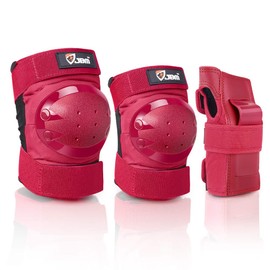 JBM Youth Knee Pads Elbow Pads and Wrist Guards Full Protective Gear for Skateboarding Skate Inline Riding Beginner Scooter Roller Skater (Red, Medium)