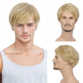 Kalyss 8" Short Straight Men's Blonde Color Wig Heat Resistant Synthetic Hair Wig (blonde)