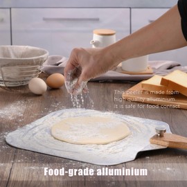 Pizza Peel Aluminum Pizza Spatula, 12 Inch Pizza Paddle with Foldable Wood Handle for Homemade Baking Pizza, Dough, Bread & Pastry, Graduated Scale Chart for Different Size Pizza Haobone