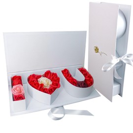 Valentines Day Flower Gift Box: "i Heart U" Letter Large Flower Boxes with Ribbon for Christmas, Wedding Party, Mothers Birthday Love Favors, Bridal Shower Chocolate Packaging, Rose Bouquet Present (white)