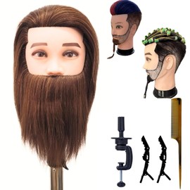 Leticia Cabeza de Maniquí de Peluquería Masculina para Entrenamiento de Corte de Pelo, Cabeza de Maniquí de Pelo Humano con Barba para Hombres
