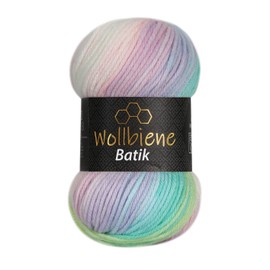 Wollbiene Batik Wool with Colour Gradient, Multicoloured Knitting Wool, Crochet Wool, 100 g (2010 Green, Pink, White, Pastel)