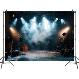 10X8ft Stage Photo Backdrop Photography Karaoke Night Background, Concert Rock Star Spotlights Drama Music Show Party Backdrops Photo Booth Prop Decorations Wall Decor Tablecloth