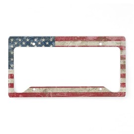 CafePress Vintage USA Flag License Plate Holder Aluminum License Plate Frame, License Tag Holder