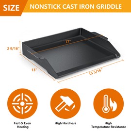 Universal Cast Iron Griddle 17" X 13",Stove Top Griddle for Gas Grills,Fire Pits,And Ovens,Nonstick Coating Teppanyaki Grill Pan for Stove Top With Extra High Sidewalls for Outdoor Cooking