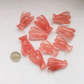 Manekieko Manekieko Synthetic Cherry Quartz Healing Crystal Prayer Guardian Angel Statue,38mm Carving Pocket Palm Stone Figurines Decoration